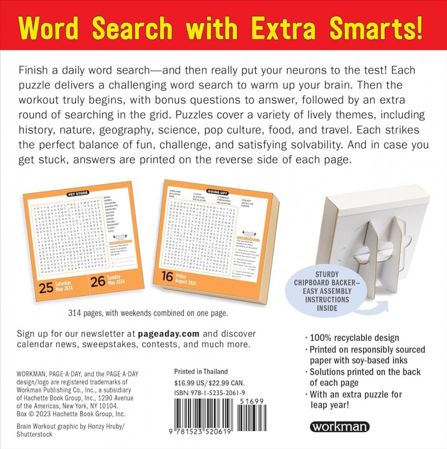 Brain Workout Word Search Page-A-Day Calendar :  Days of  Fun-to-Solve Puzzles Designed to Stretch Your Brain