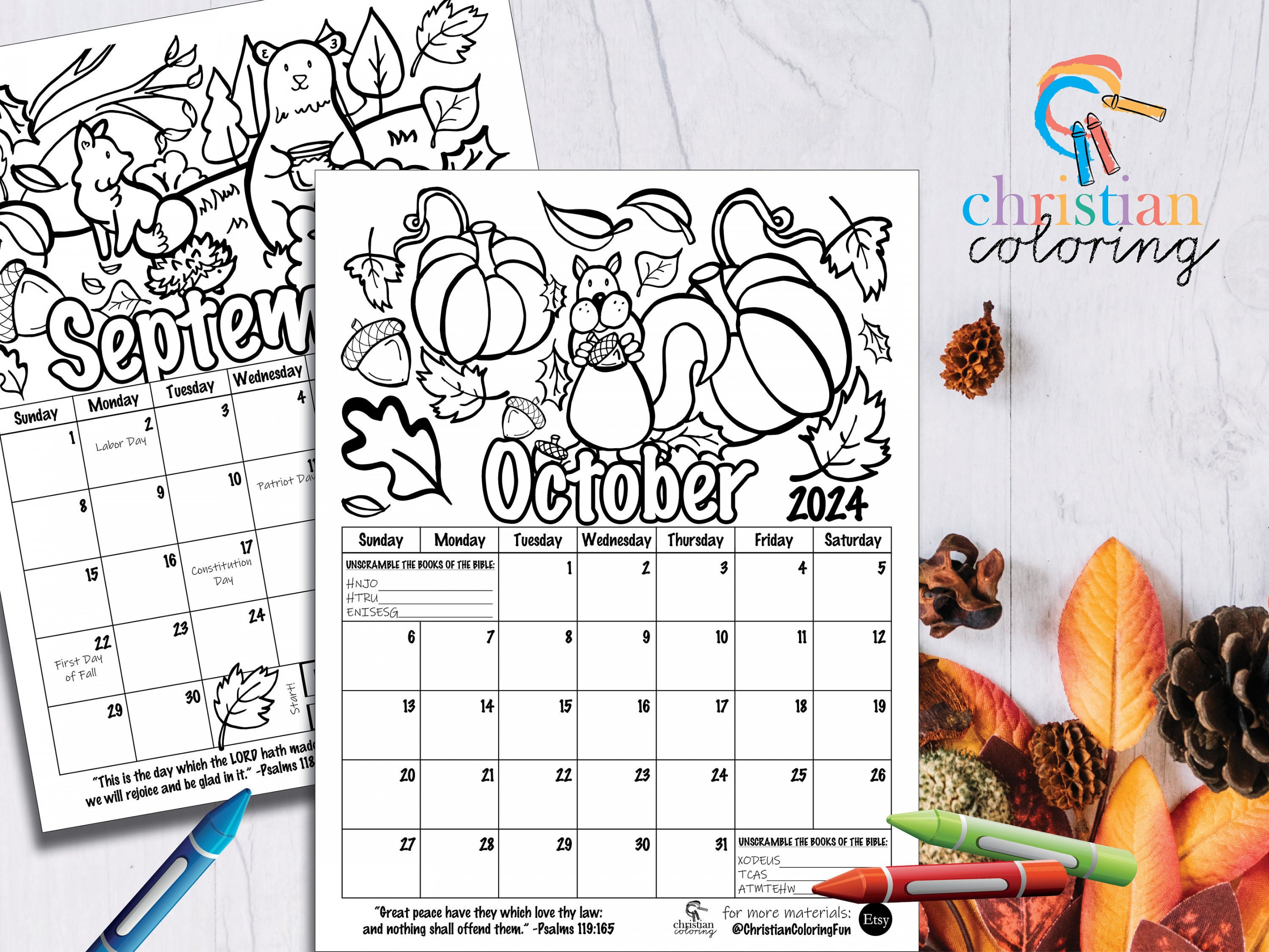 Calendar Christian Coloring Pages for Kids -page Digital