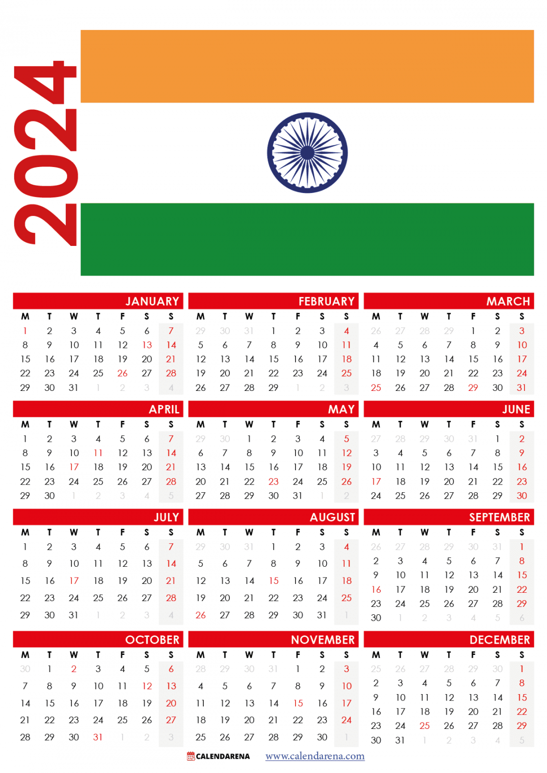 Calendar  india with holidays and festivals  by Calendarena