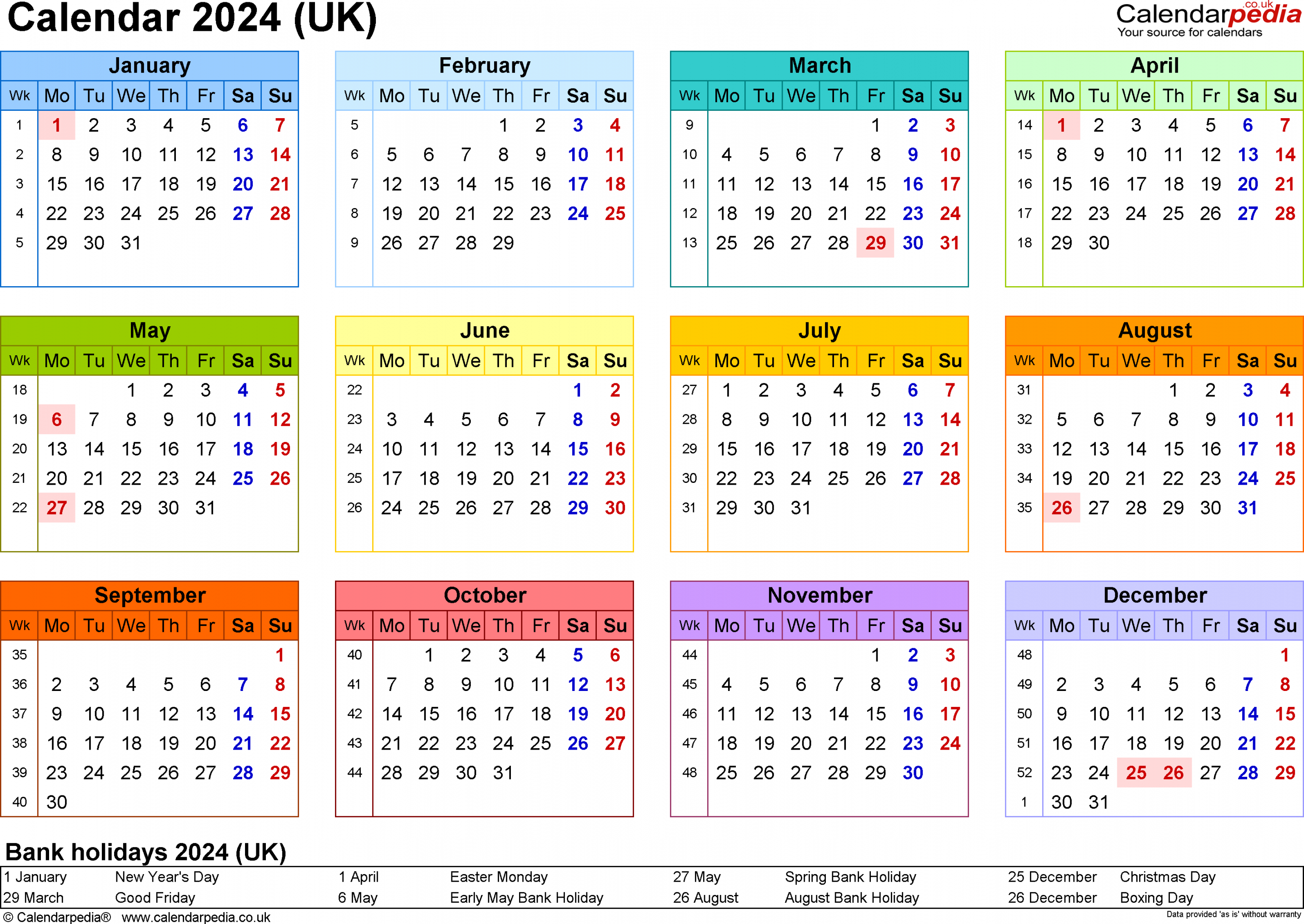Calendar  (UK) - free printable PDF templates
