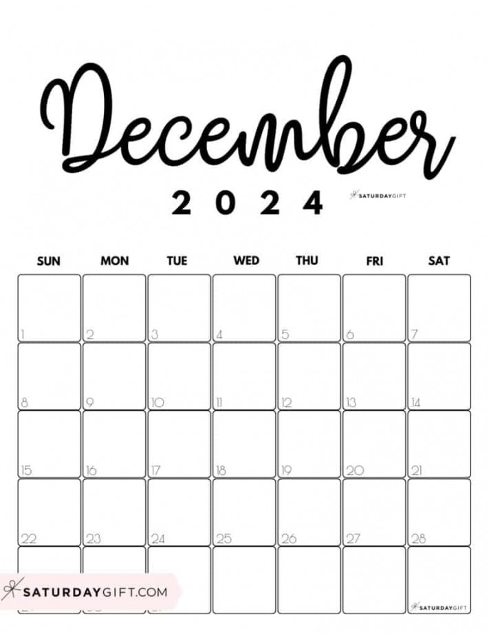 December  Calendar -  Cute & FREE Printables  SaturdayGift