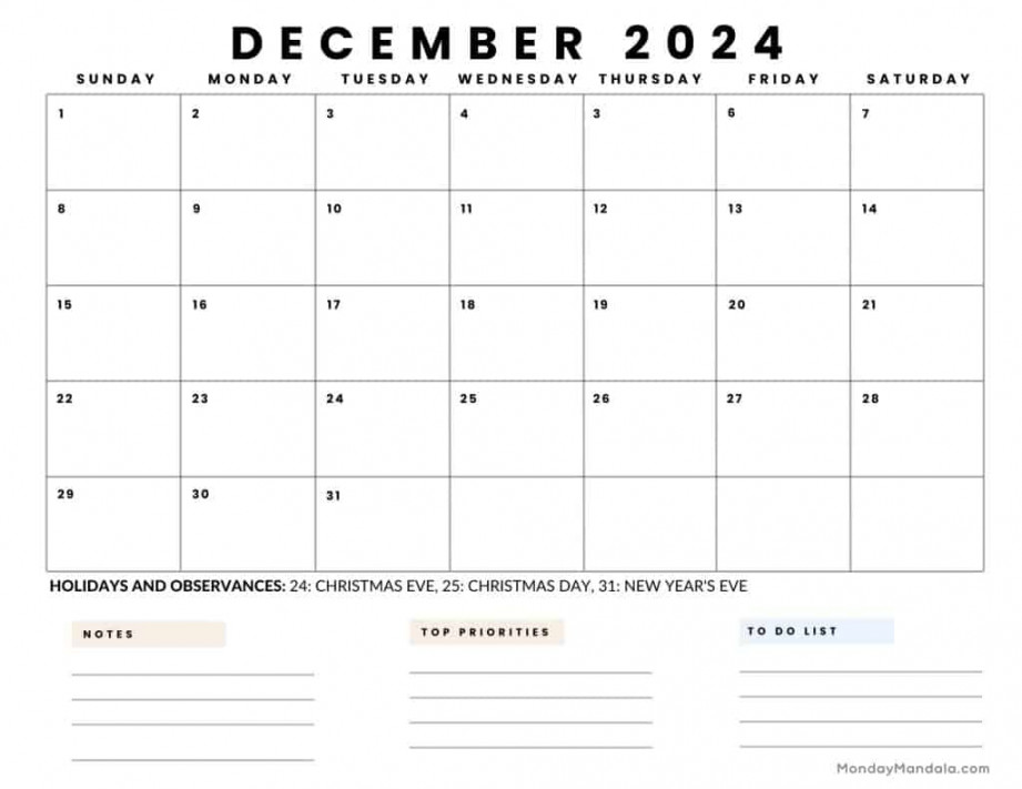 December  Calendars ( Free PDF Printables)