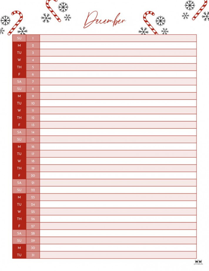 December  Calendars -  FREE Printables  Printabulls