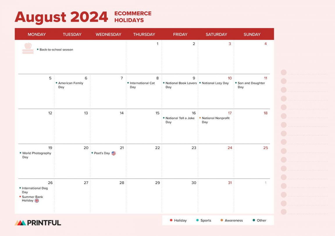 Ecommerce Holiday Calendar : Sales Events and Key Dates  Printful