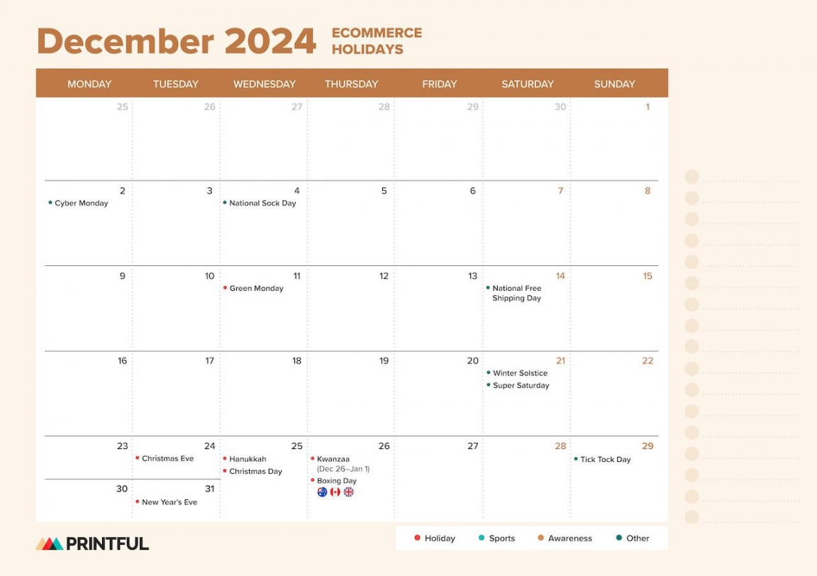 Ecommerce Holiday Calendar : Sales Events and Key Dates  Printful
