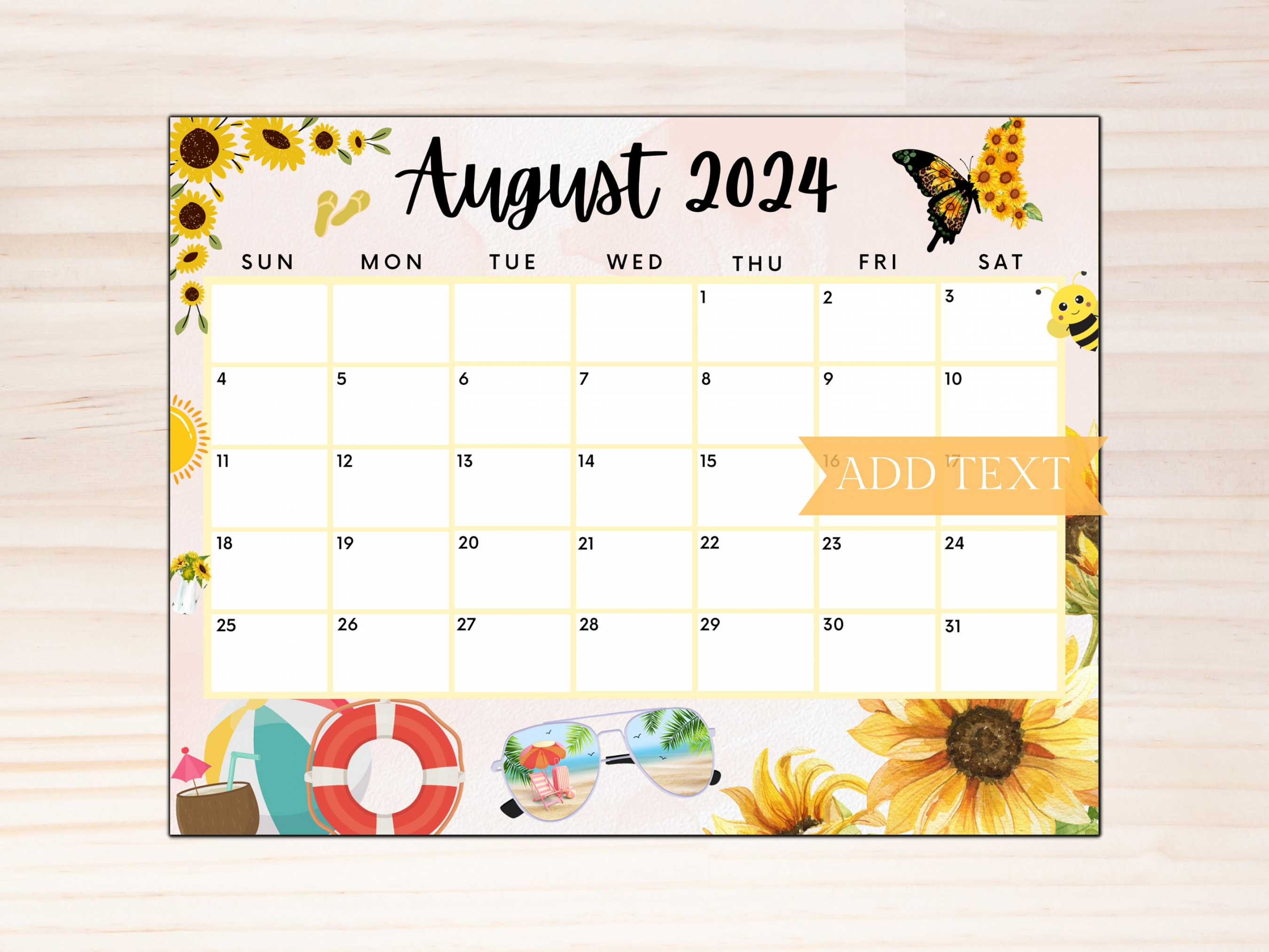 EDITABLE August  Calendar, Printable Calendar , Beautiful