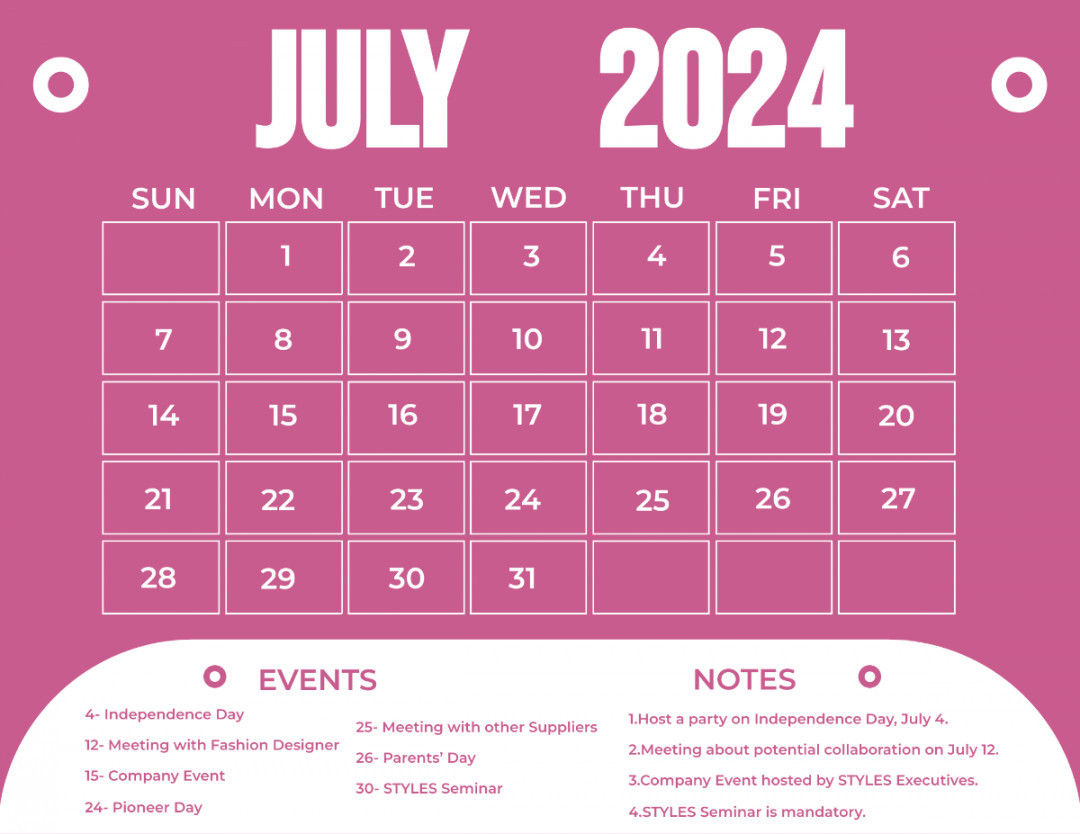 FREE July Calendar  Templates & Examples - Edit Online & Download