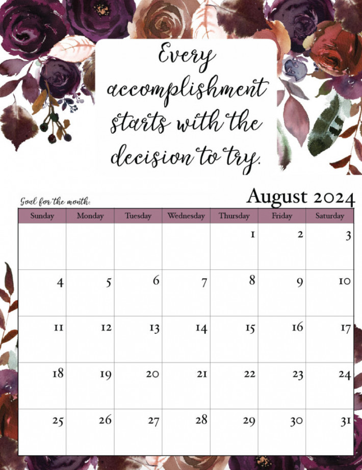 Free Printable  Monthly Motivational Calendars