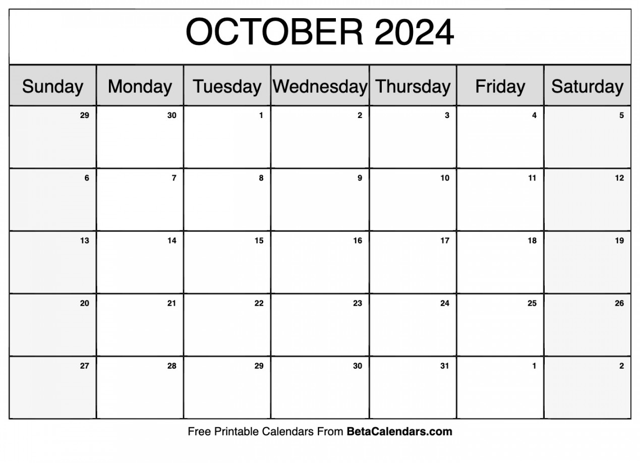 Free Printable October  Calendar