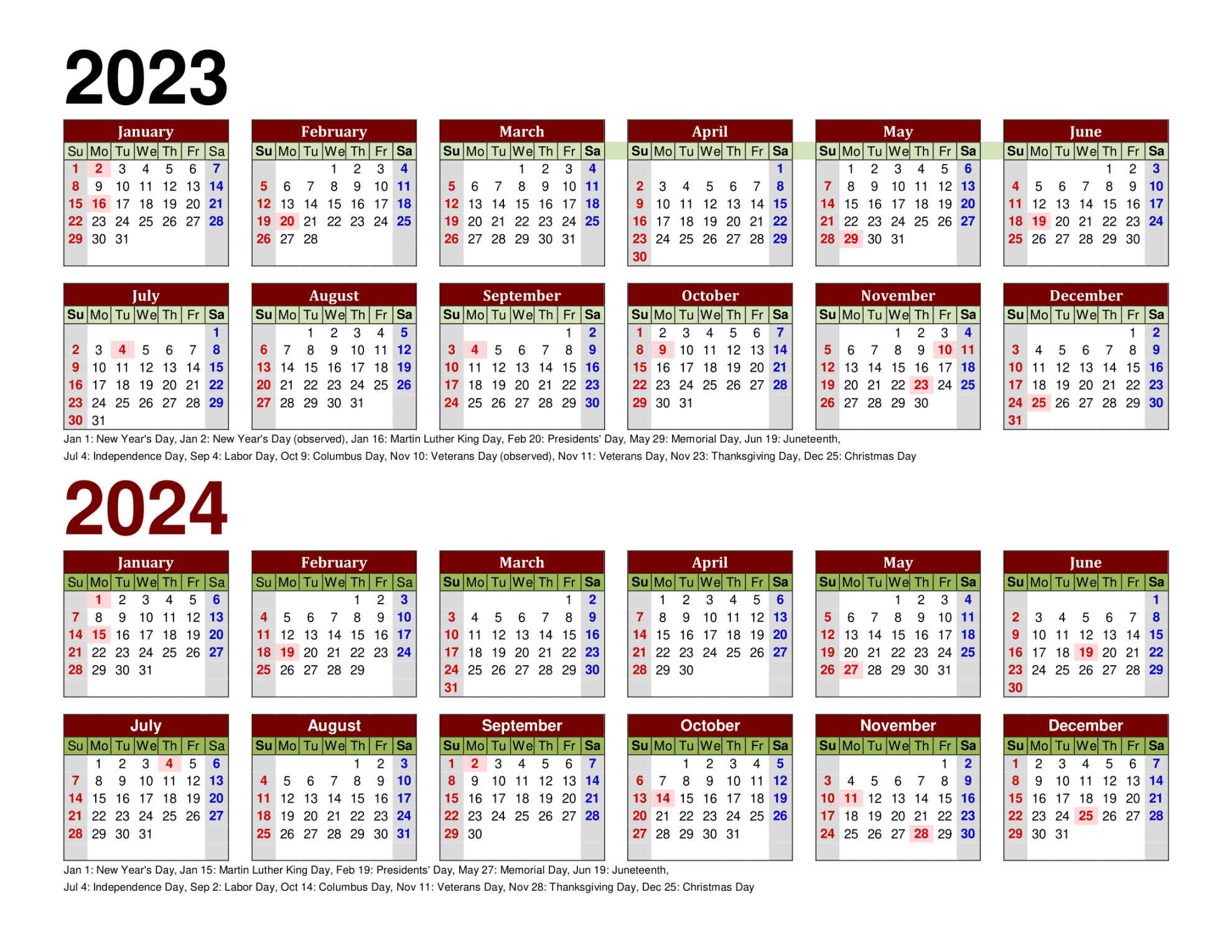 Free Printable Two Year Calendar Templates for  and  in PDF