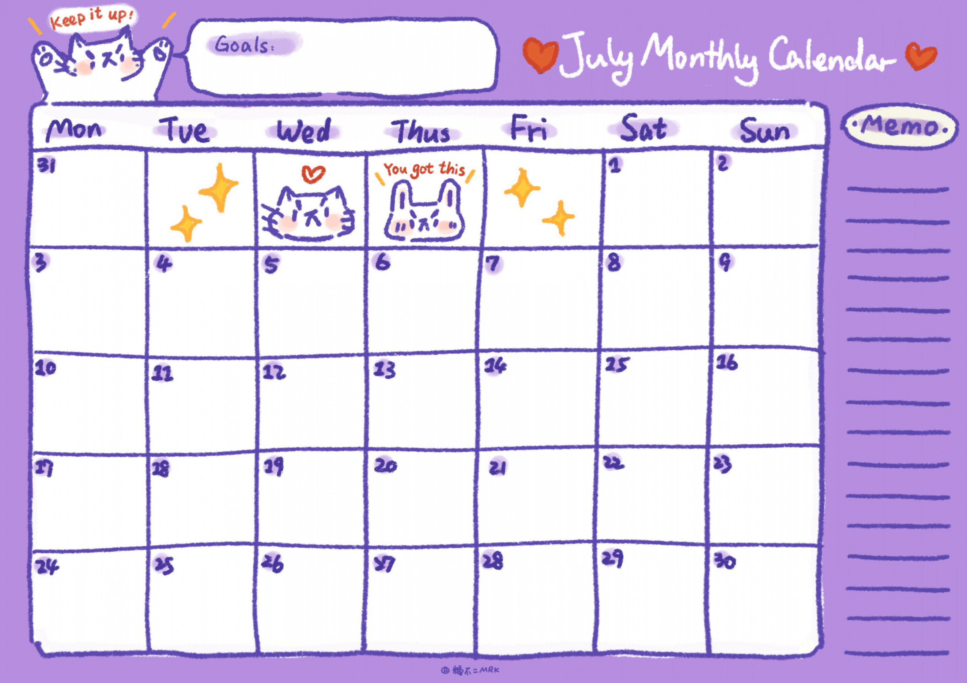 🎨📅 Hand-drawn July calendar / A printable : r/GoodNotes