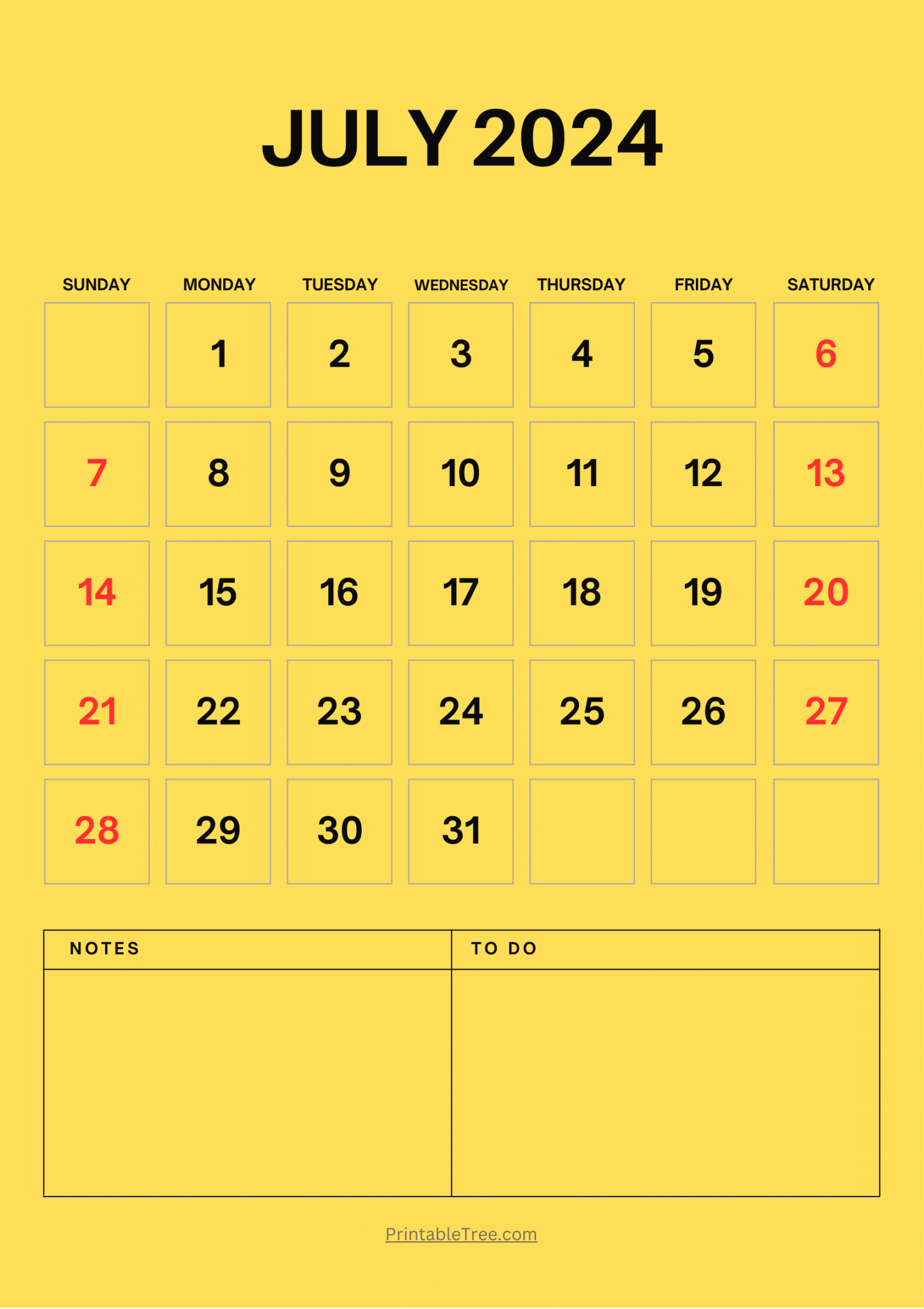 July  Calendar Printable PDF with Holidays Free Template