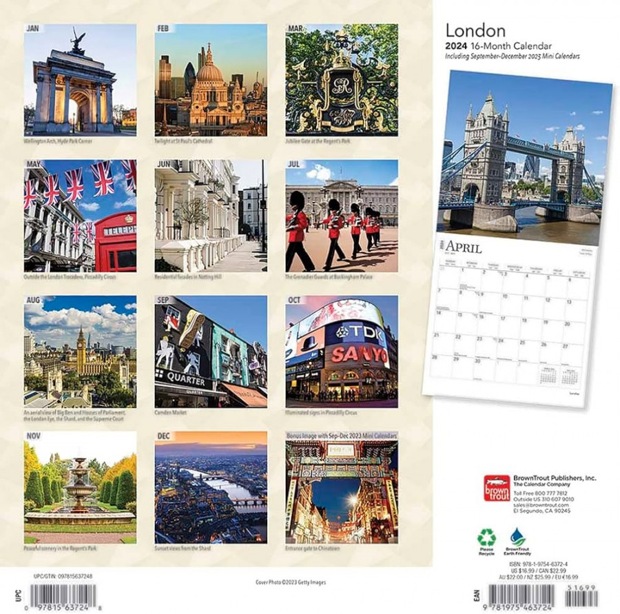 London    x  Inch Monthly Square Wall Calendar