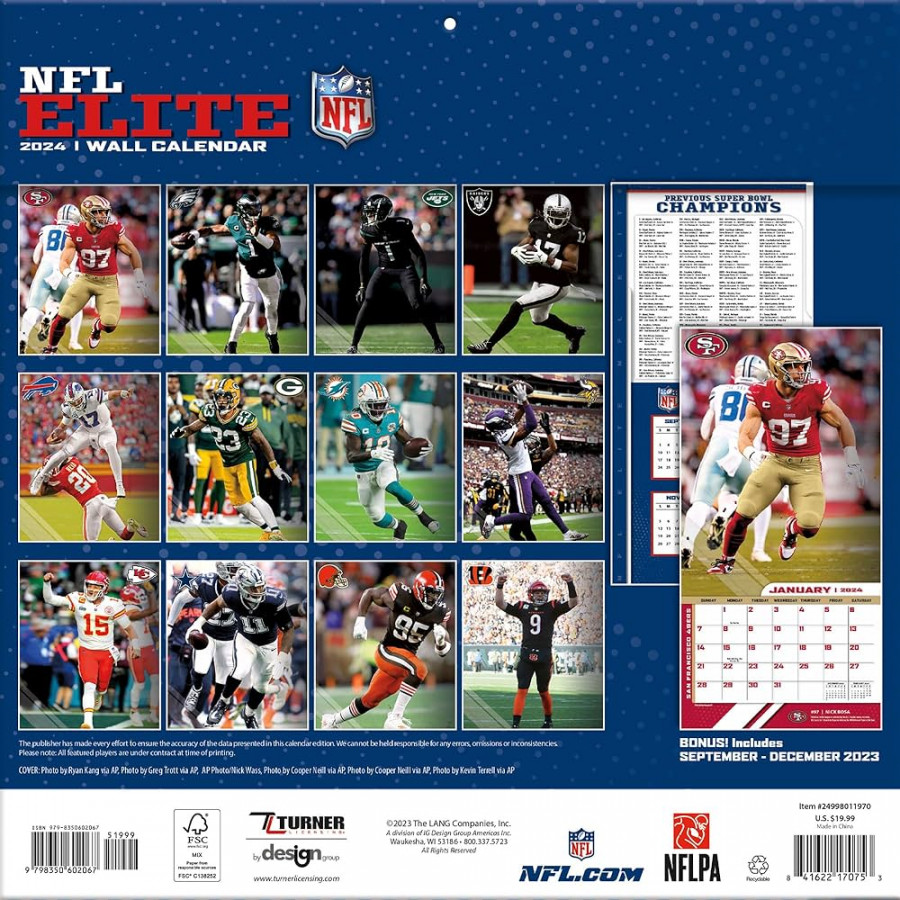 NFL " x "  Elite -Month Wall Calendar: Turner Sports