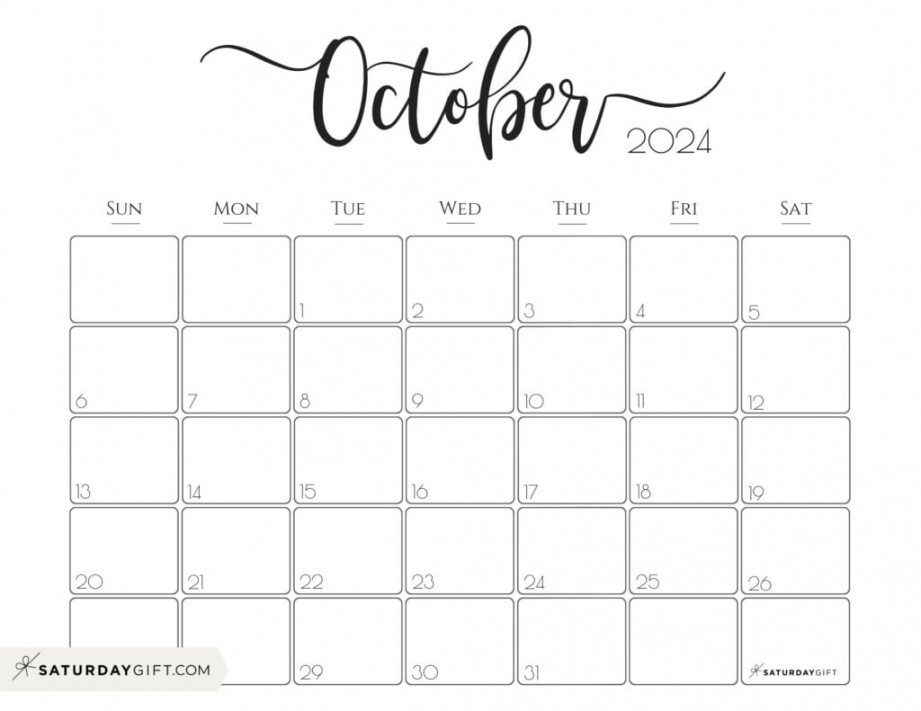 October  Calendar -  Cute & FREE Printables  SaturdayGift