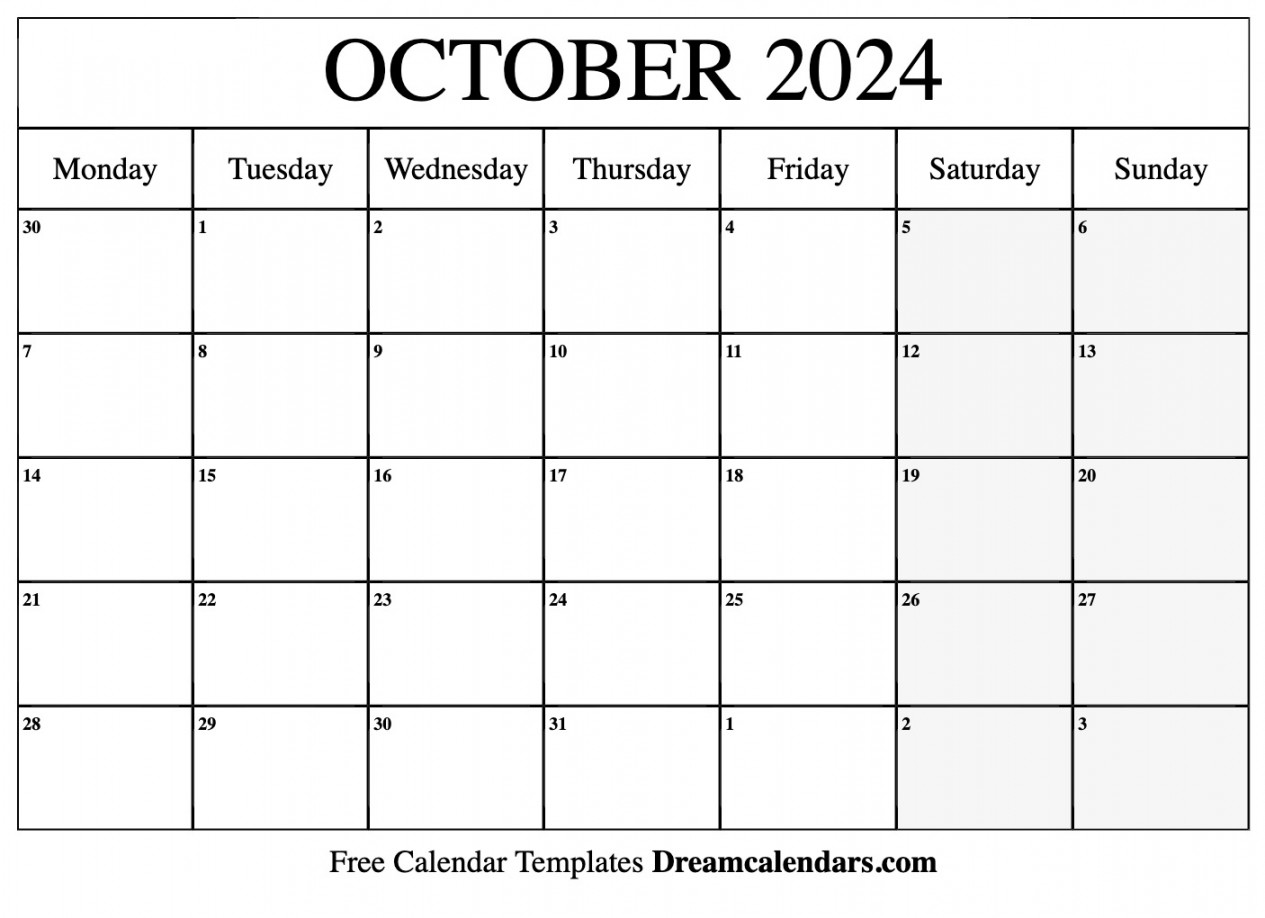 October  calendar  Free blank printable with holidays