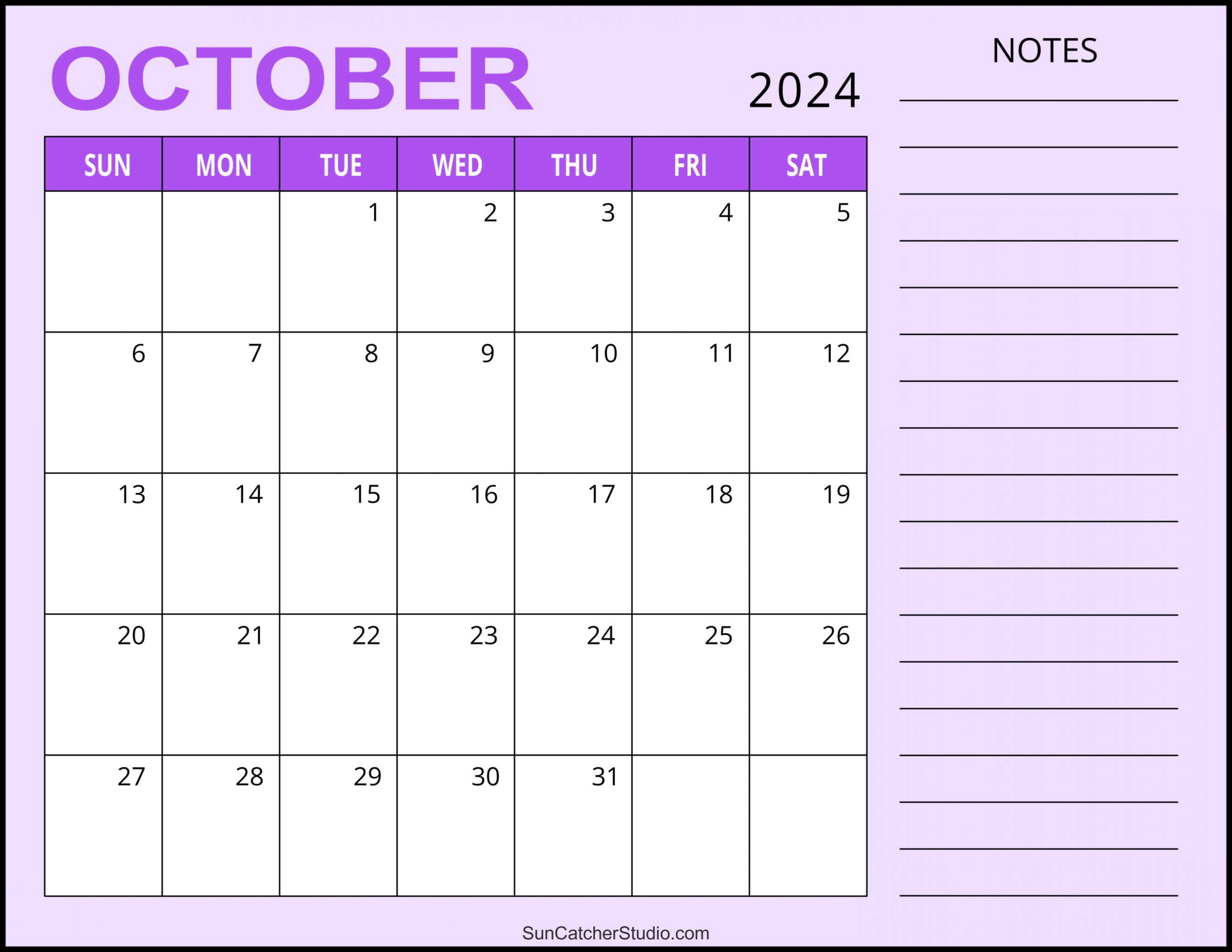 October  Calendar (Free Printable) – DIY Projects, Patterns