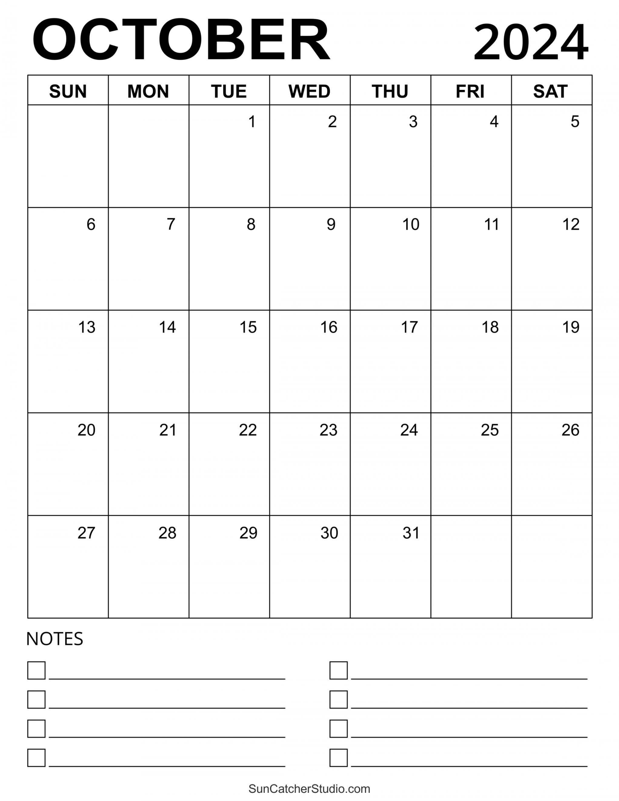 October  Calendar (Free Printable) – DIY Projects, Patterns