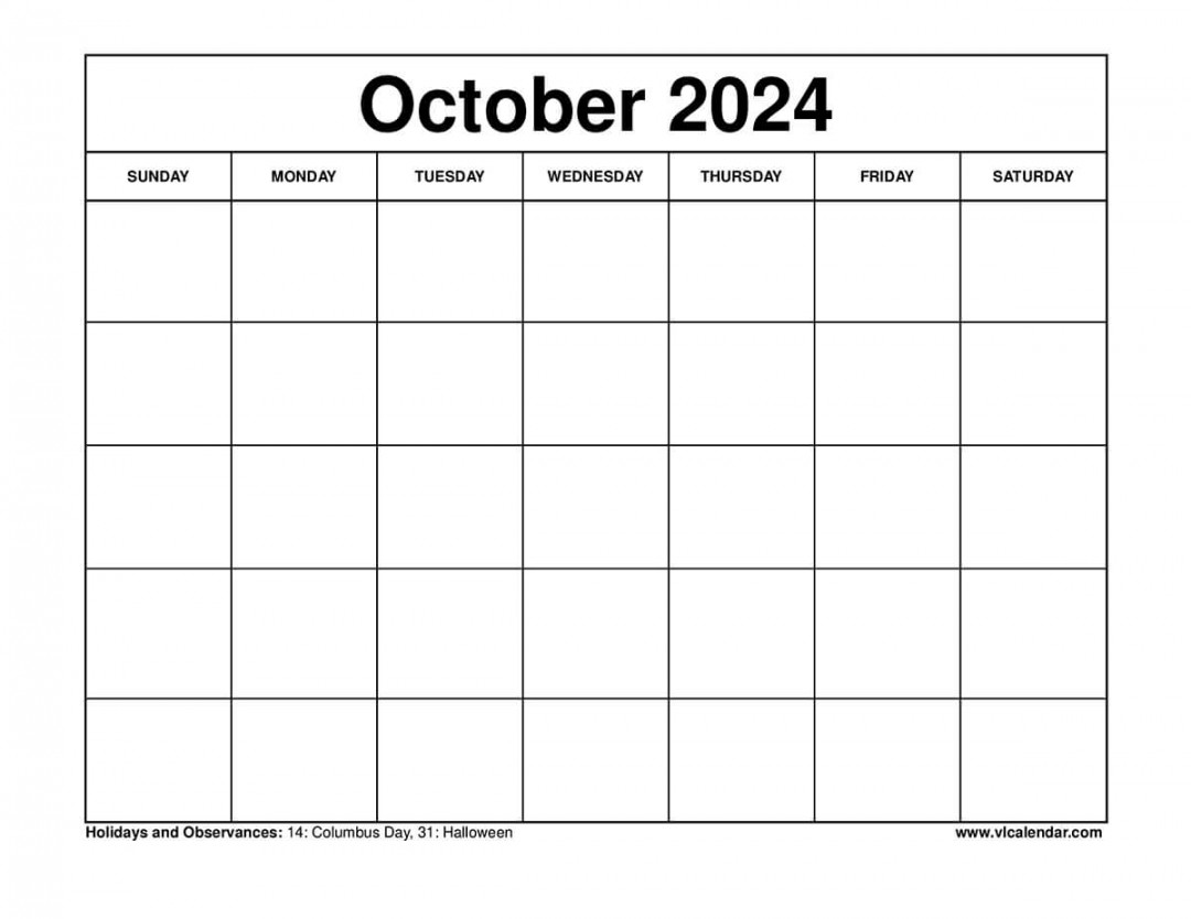 October  Calendar Printable Templates with Holidays