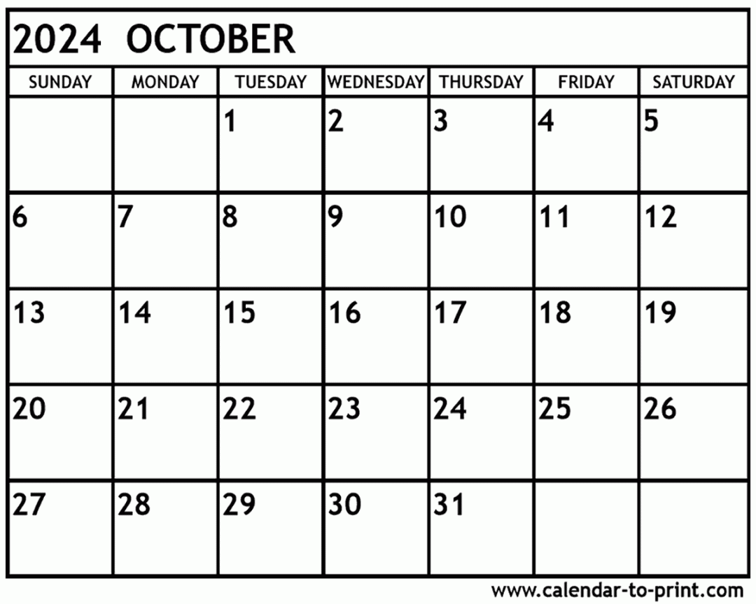 October  Calendar Printable