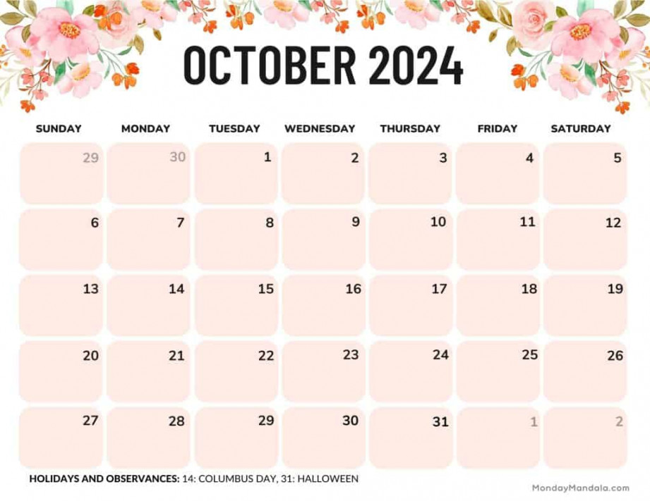 October  Calendars ( Free PDF Printables)