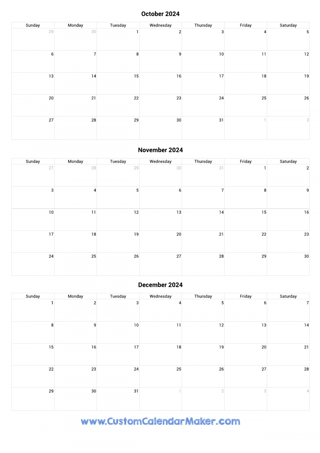 Quarterly Calendar  - Q Q Q & Q Printable Templates