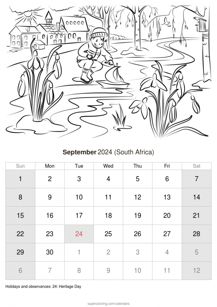 September  calendar - South Africa