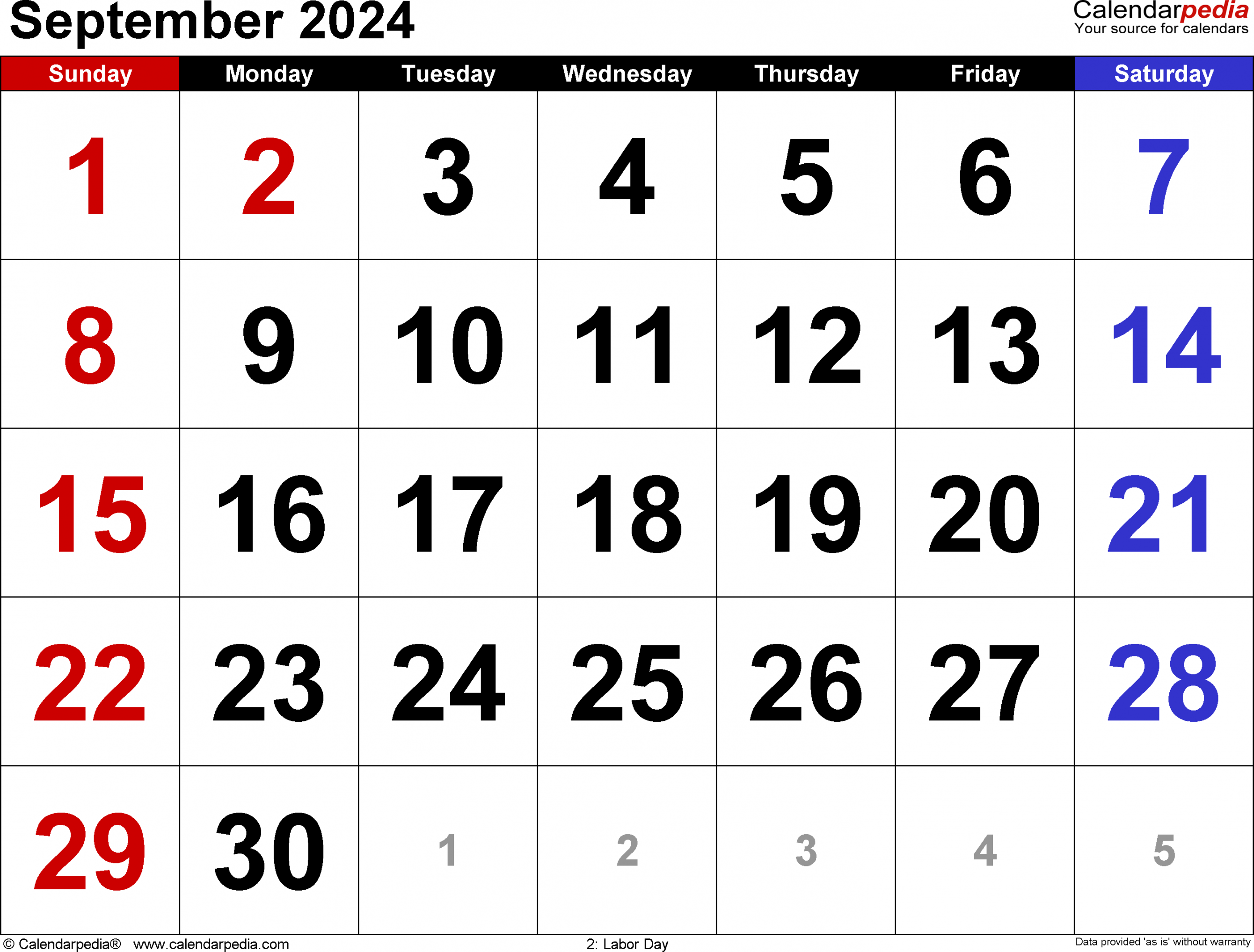 September  Calendar  Templates for Word, Excel and PDF