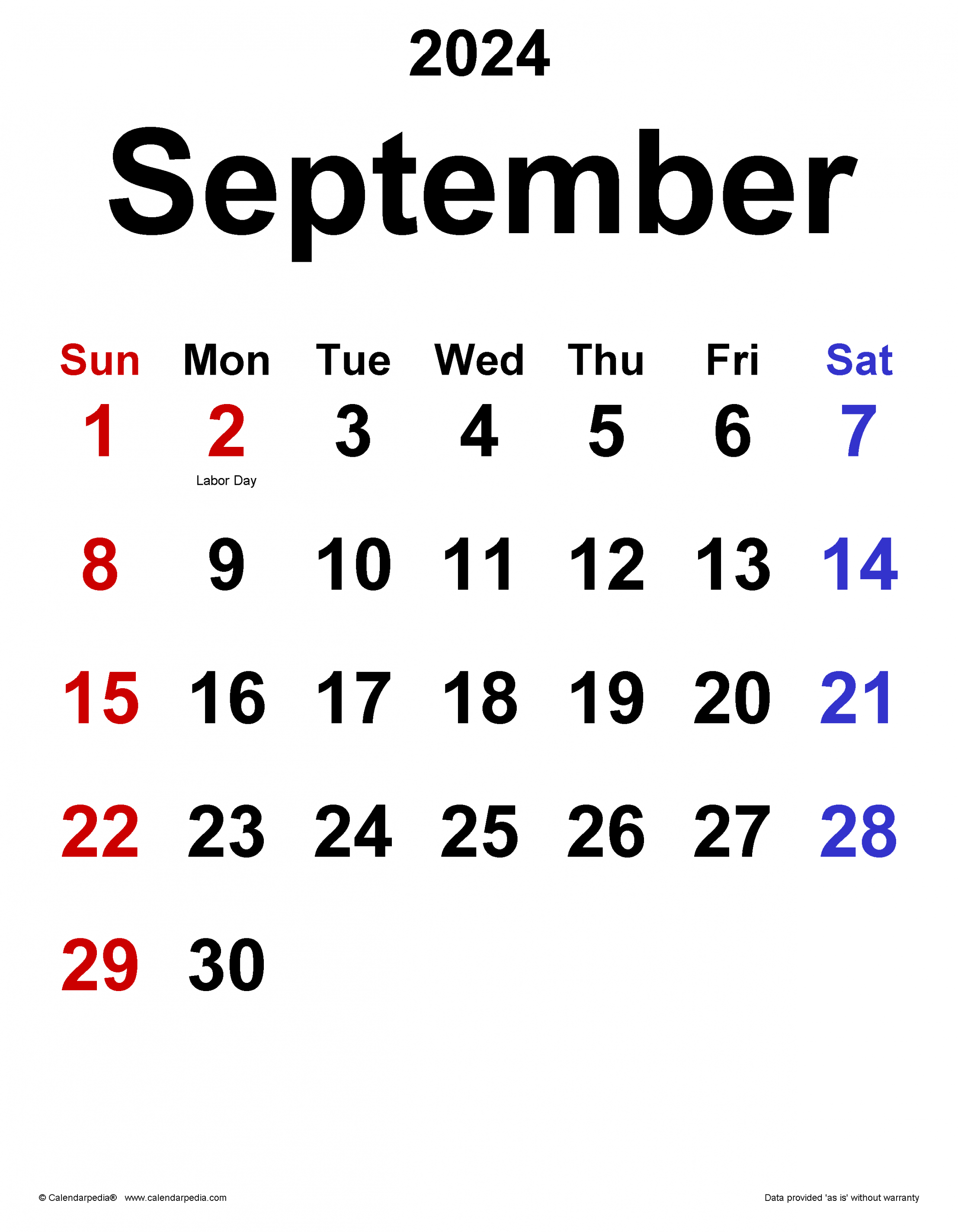 September  Calendar  Templates for Word, Excel and PDF