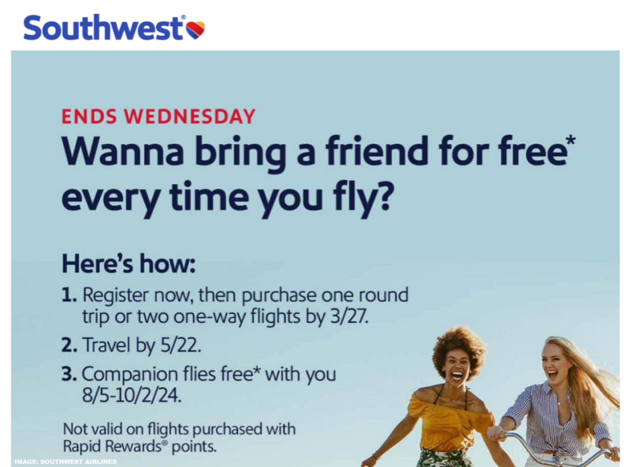 Southwest Airlines Promotional Companions Pass For Travel August