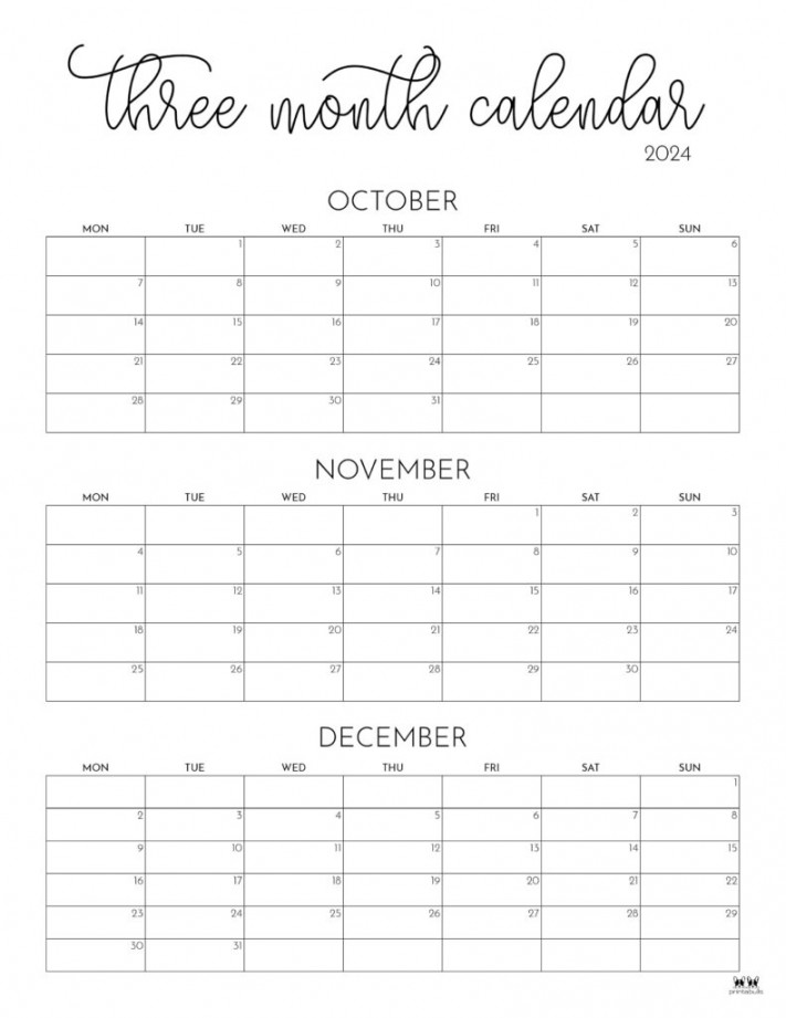 Three Month/Quarterly Calendars -  FREE Calendars  Printabulls