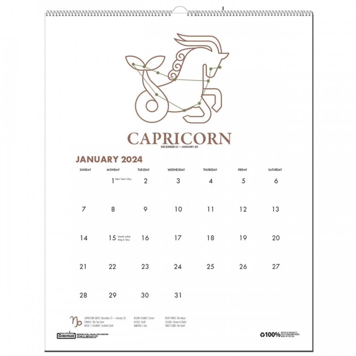 Zodiac Calendar  HOD, Monthly Wall Calendar,  x "