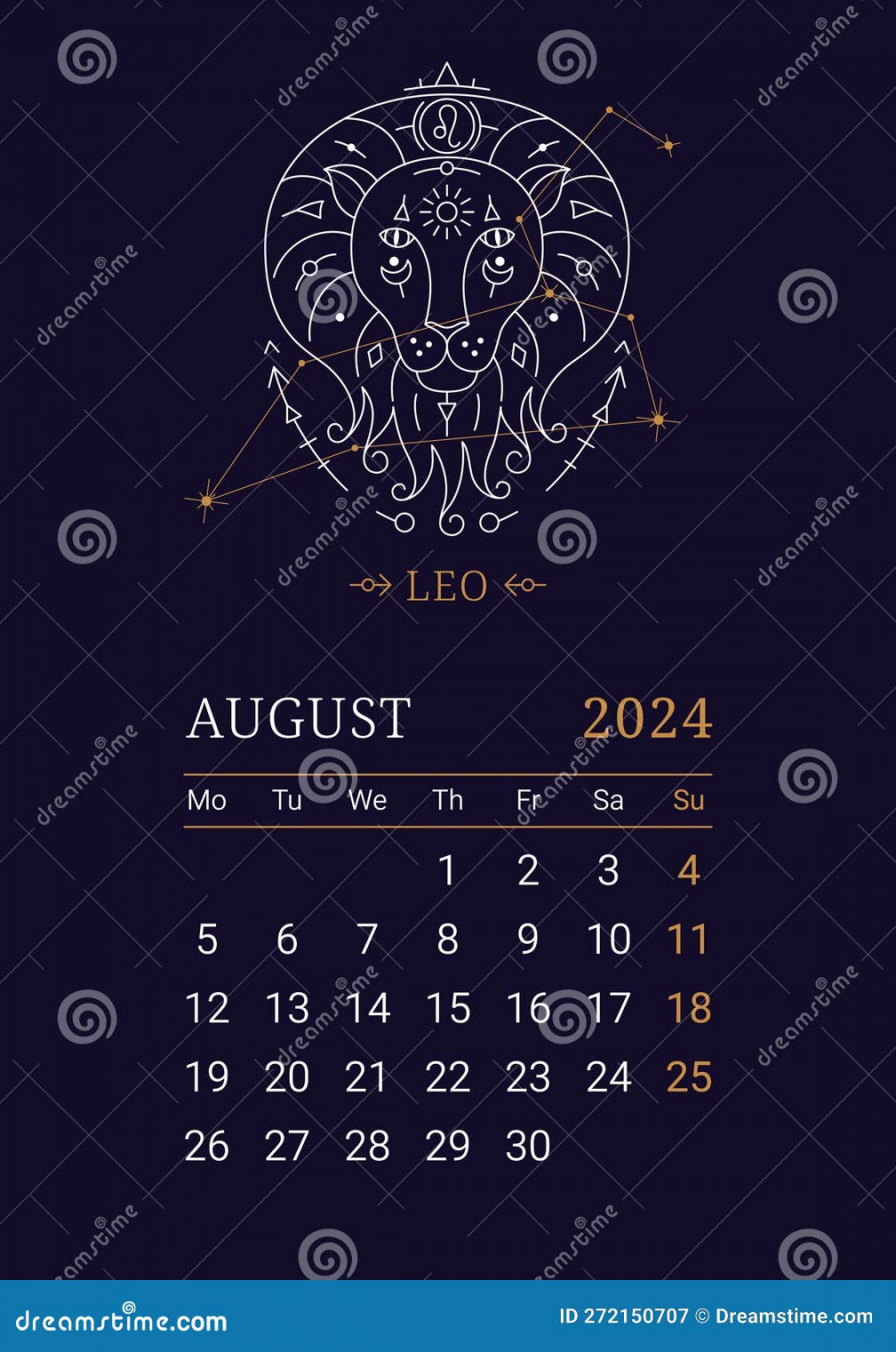 Astrology Wall Monthly Calendar with Leo Zodiac Sign Stock