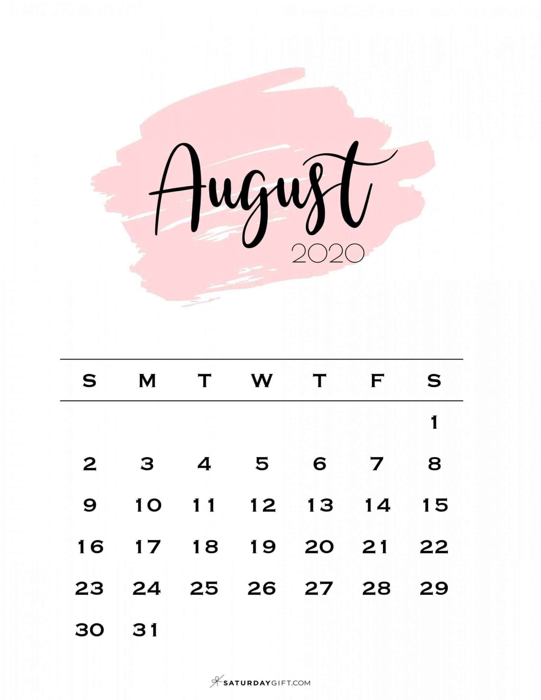 August  Calendar -  Cute & FREE Printables  SaturdayGift