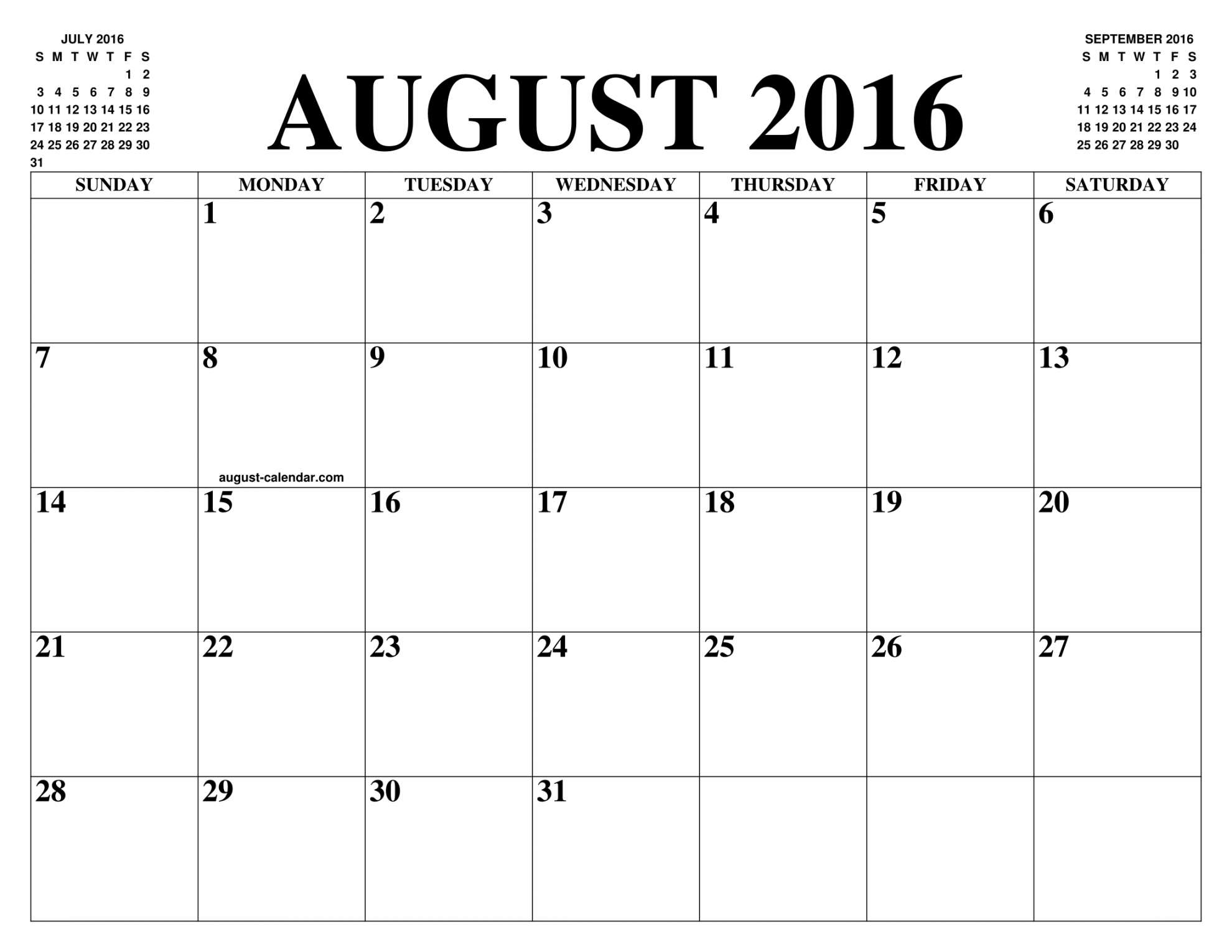 AUGUST  CALENDAR OF THE MONTH: FREE PRINTABLE AUGUST CALENDAR