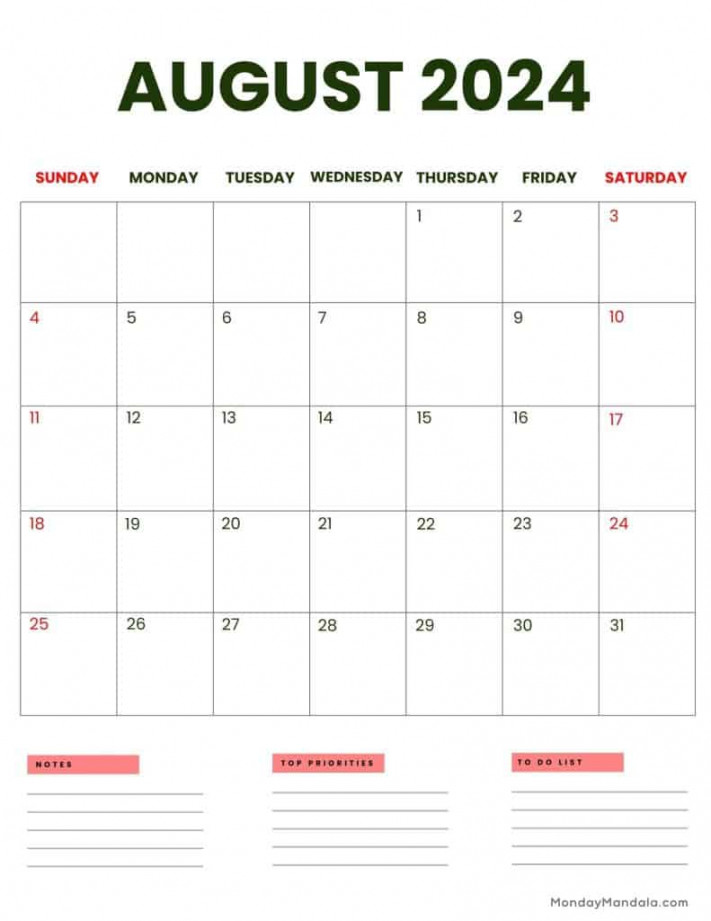 August  Calendars ( Free PDF Printables)