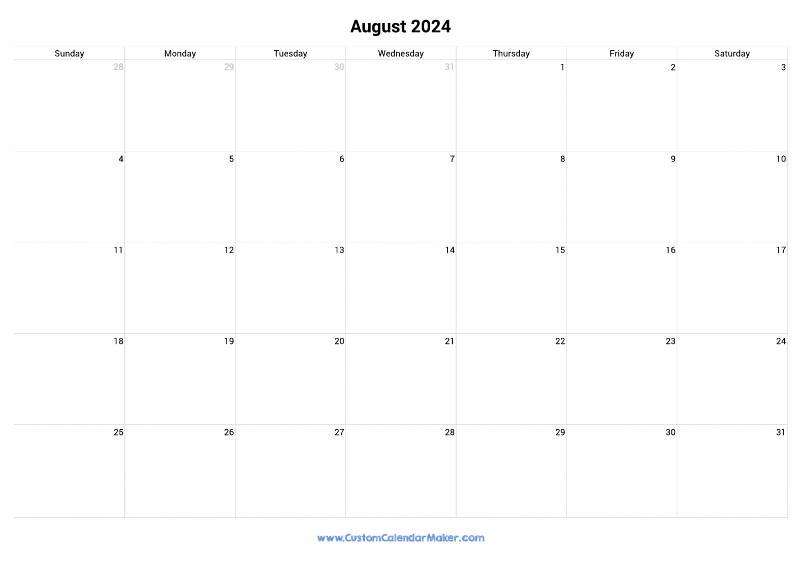 August  Printable Calendar With US Federal Holidays