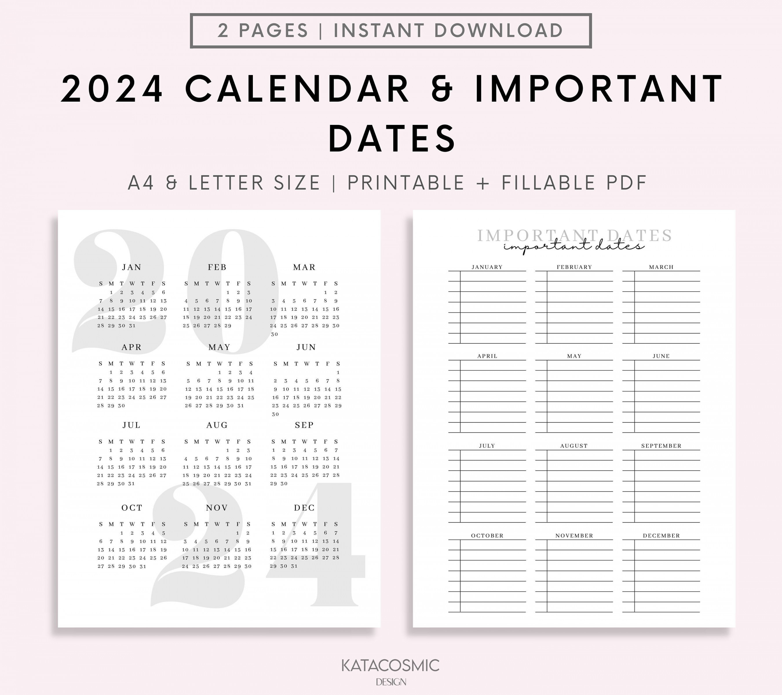 Calendar and Important Dates Page Printable Birthdays