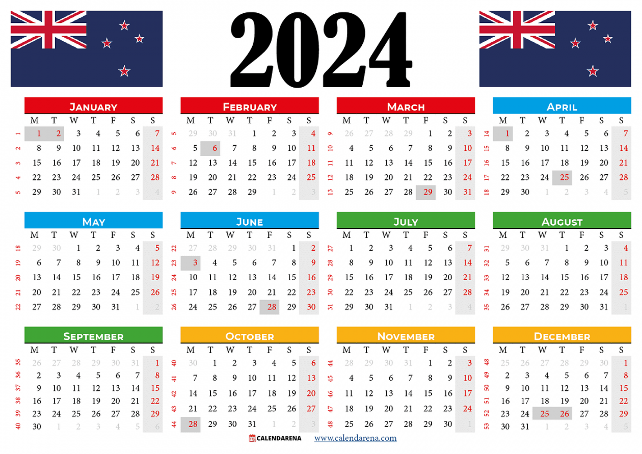 Calendar  NZ with holidays and festivals  by Calendarena  Medium