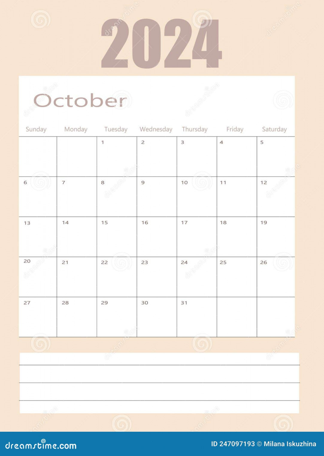 Calendar October  Schedule with Blank Note for To Do List on