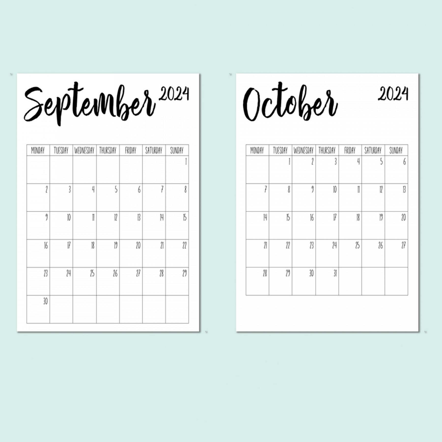 Calendar Printable Blank Design Monthly Calendar, Monday