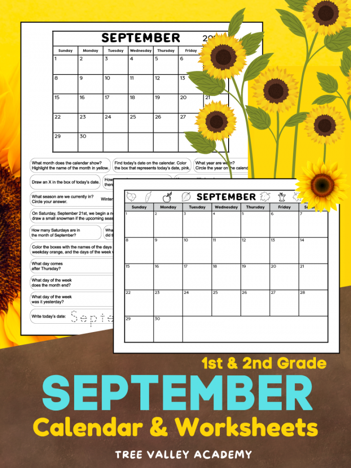 Calendar Worksheets for September  - Tree Valley Academy