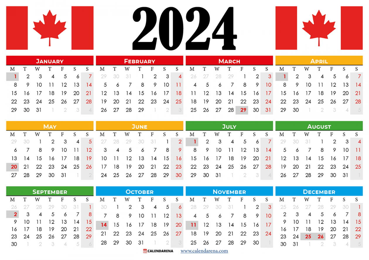 Canada  calendar with holidays printable  by Calendarena  Medium