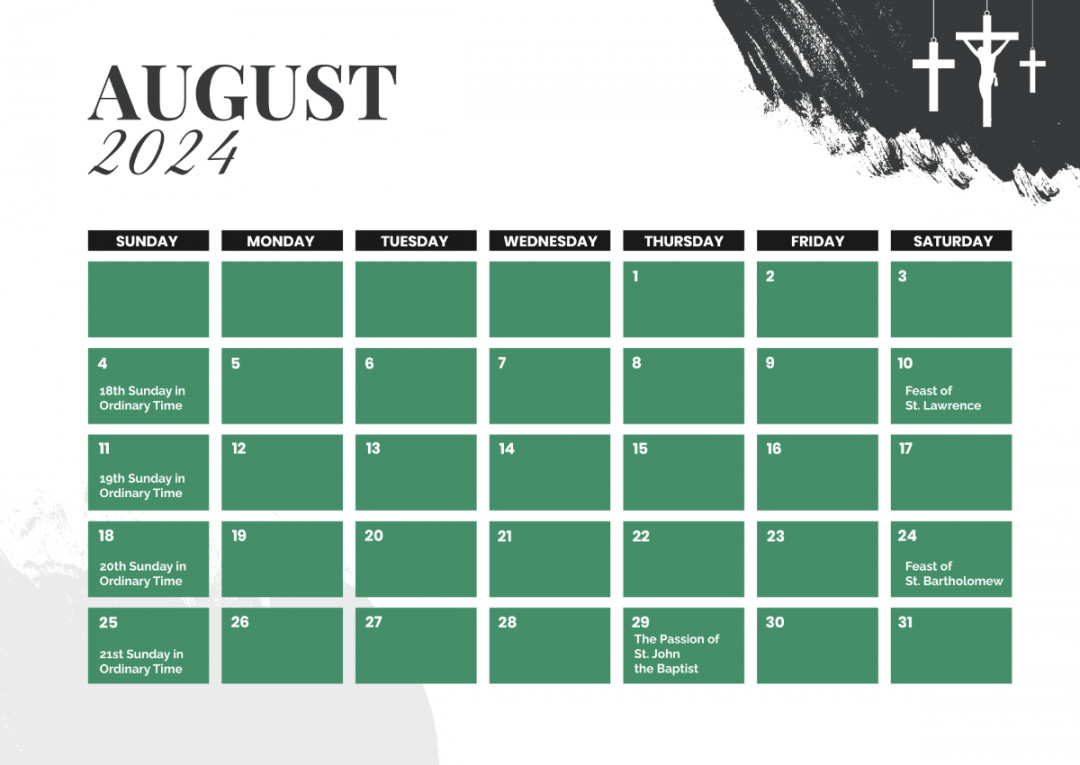 Catholic August  Calendar Template - Edit Online & Download