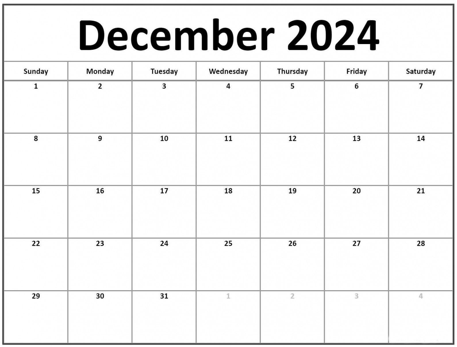 December  Blank Printable Calendar - Cable Squats