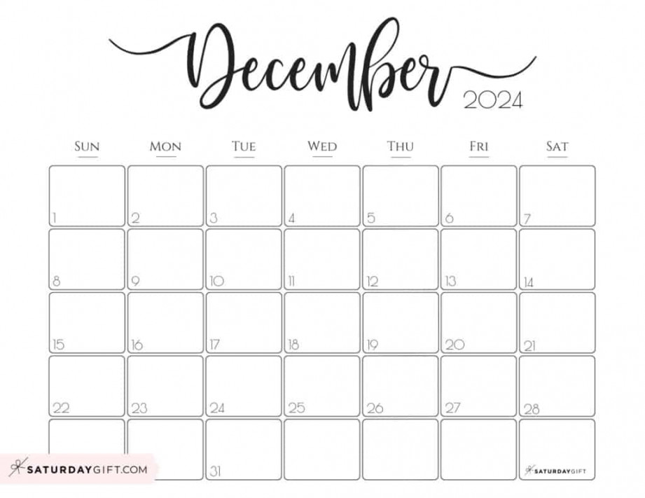 December  Calendar -  Cute & FREE Printables  SaturdayGift