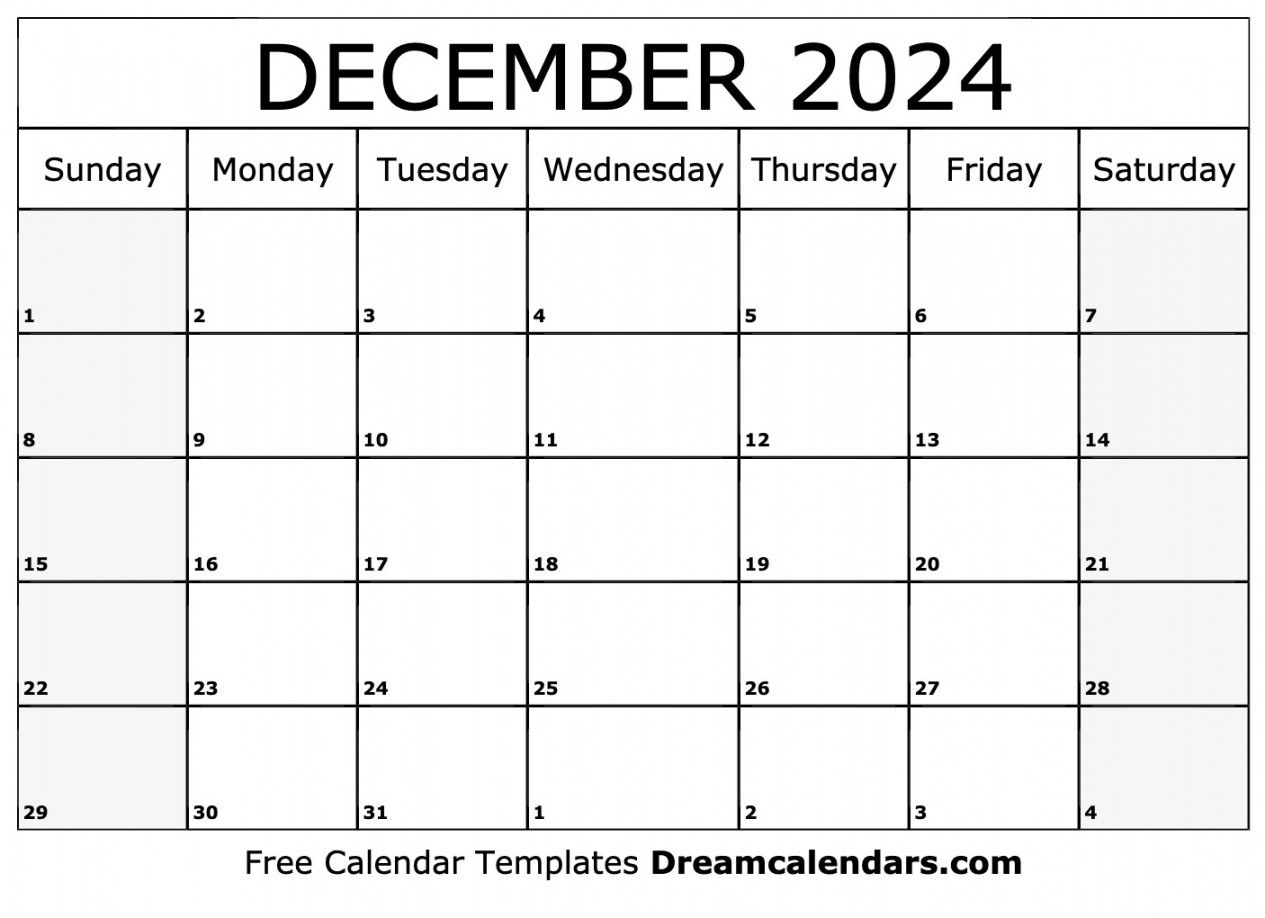 December  calendar  Free blank printable with holidays