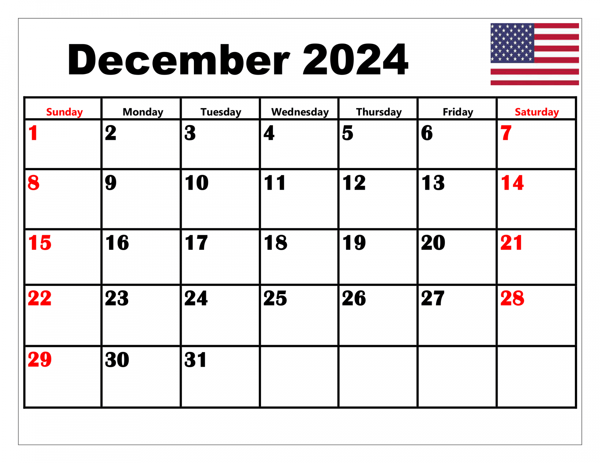 December  Calendar Printable PDF Blank Free templates