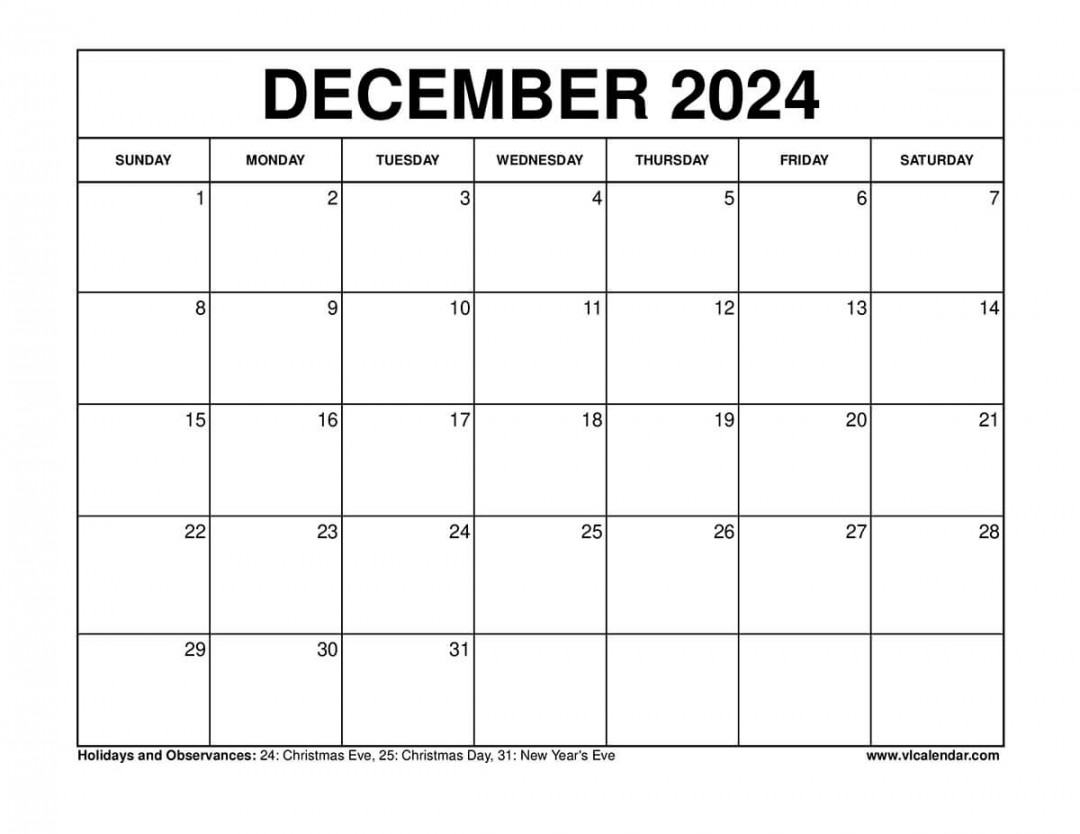 December  Calendar Printable Templates with Holidays