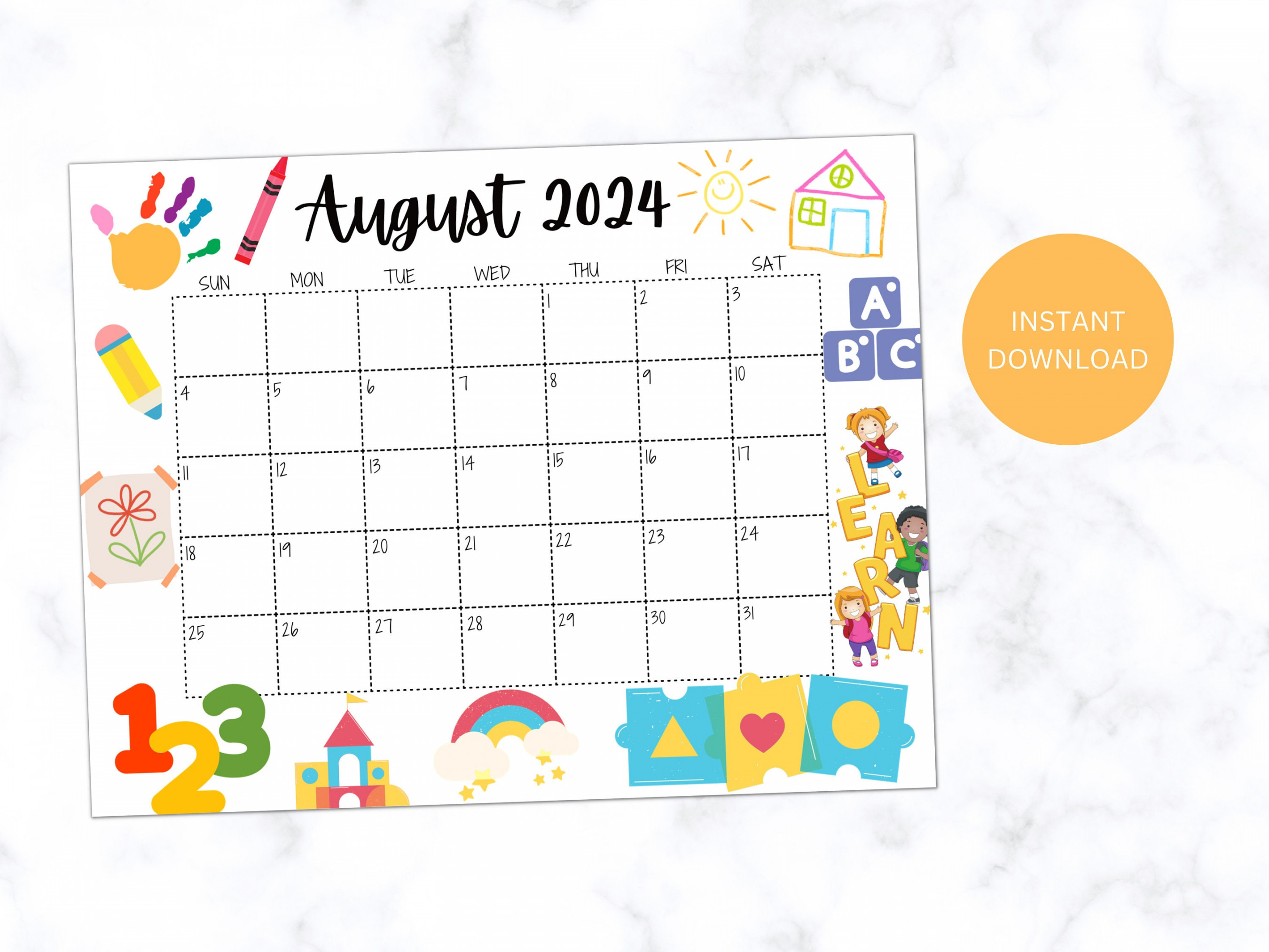 EDITABLE August  Calendar, Printable Calendar , Preschool